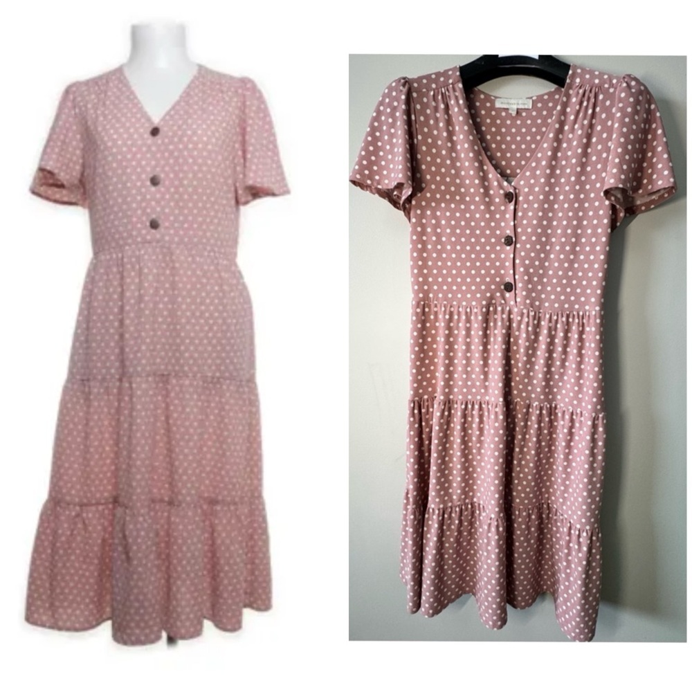 Monteau Pink Flutter Sleeve Midi Sundress Medium